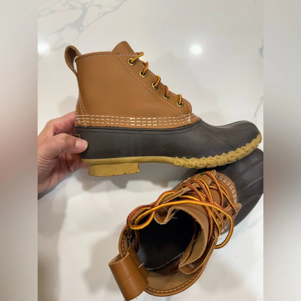 L.L. Bean Duck‎ Boots Women’s Waterproof 8” High Brown Leather Rubber USA Size 6